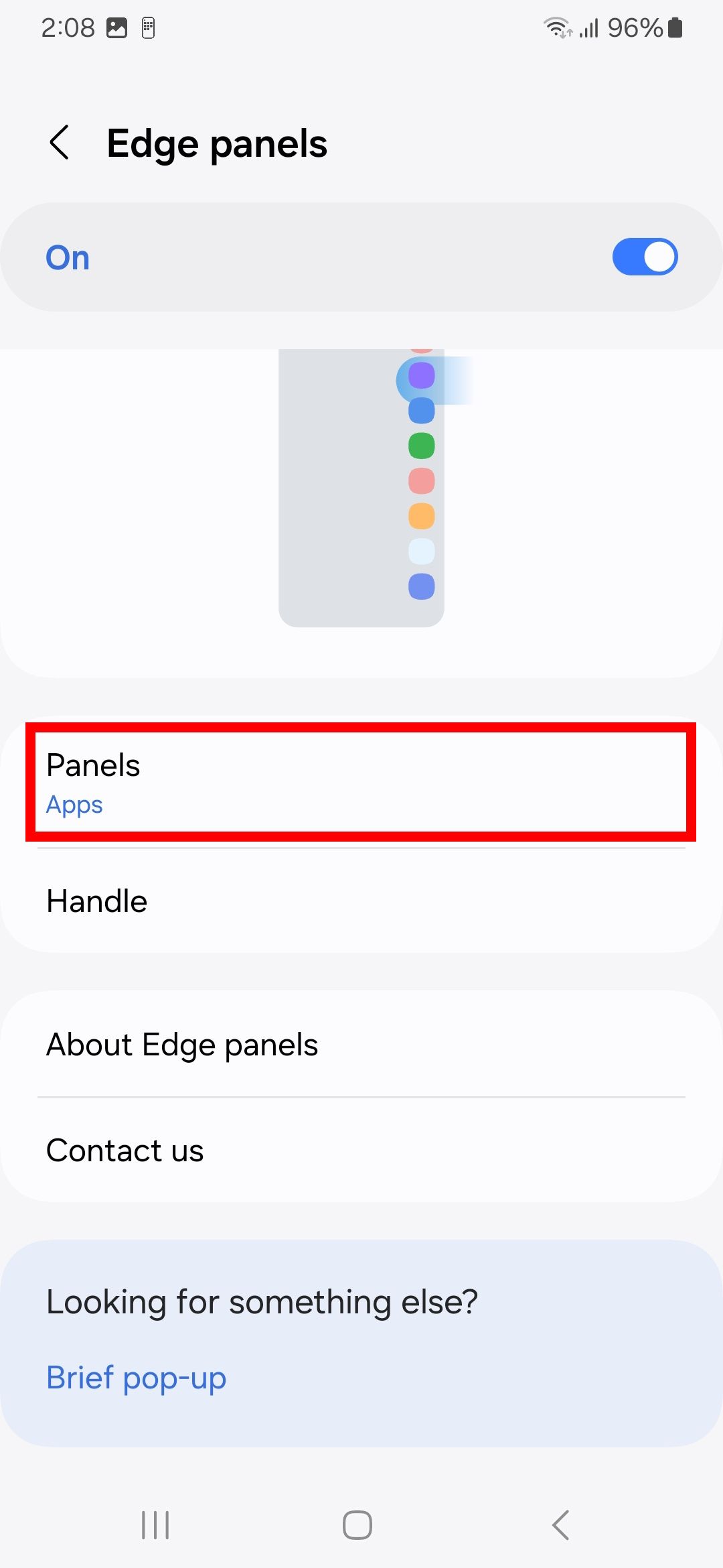 Red rectangle outline highlighting panels in edge panels settings