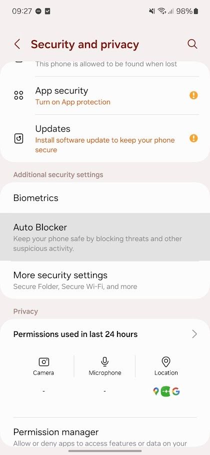 samsung one ui security and privacy settings