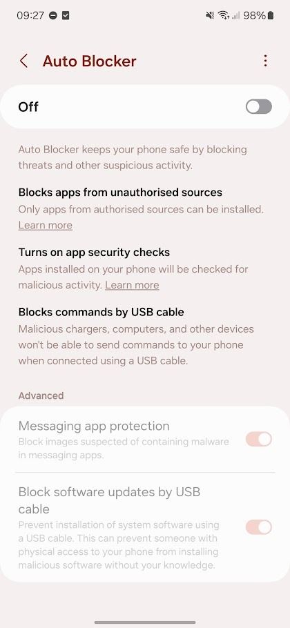 samsung one ui auto blocker settings