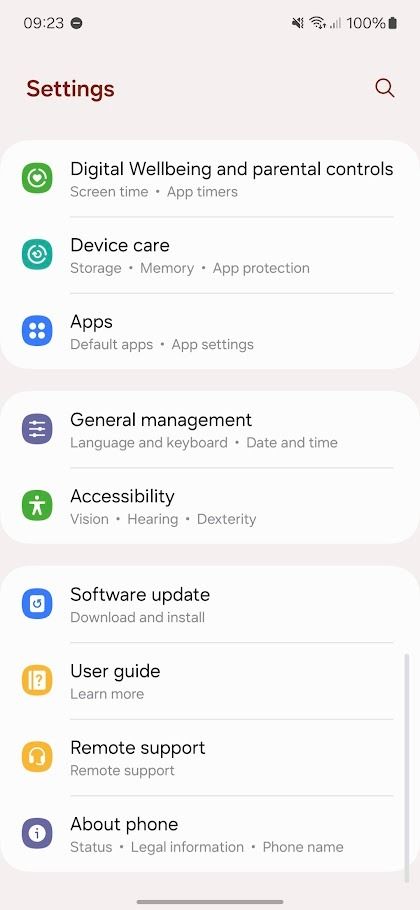 menu pengaturan samsung one ui dalam mode ringan