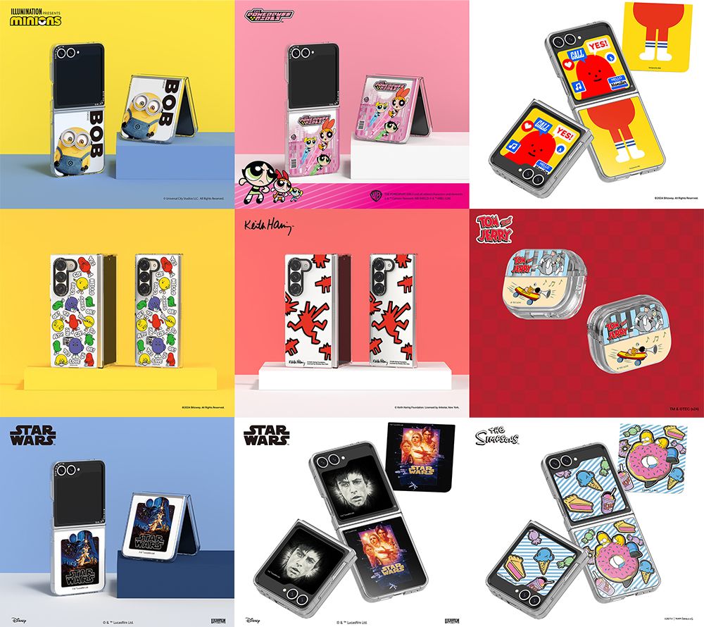 An image of Samsung Friend accessory collection featuring the likes of Powepuff Girls, Minions, Tom and Jerry, Star Wars, and more.