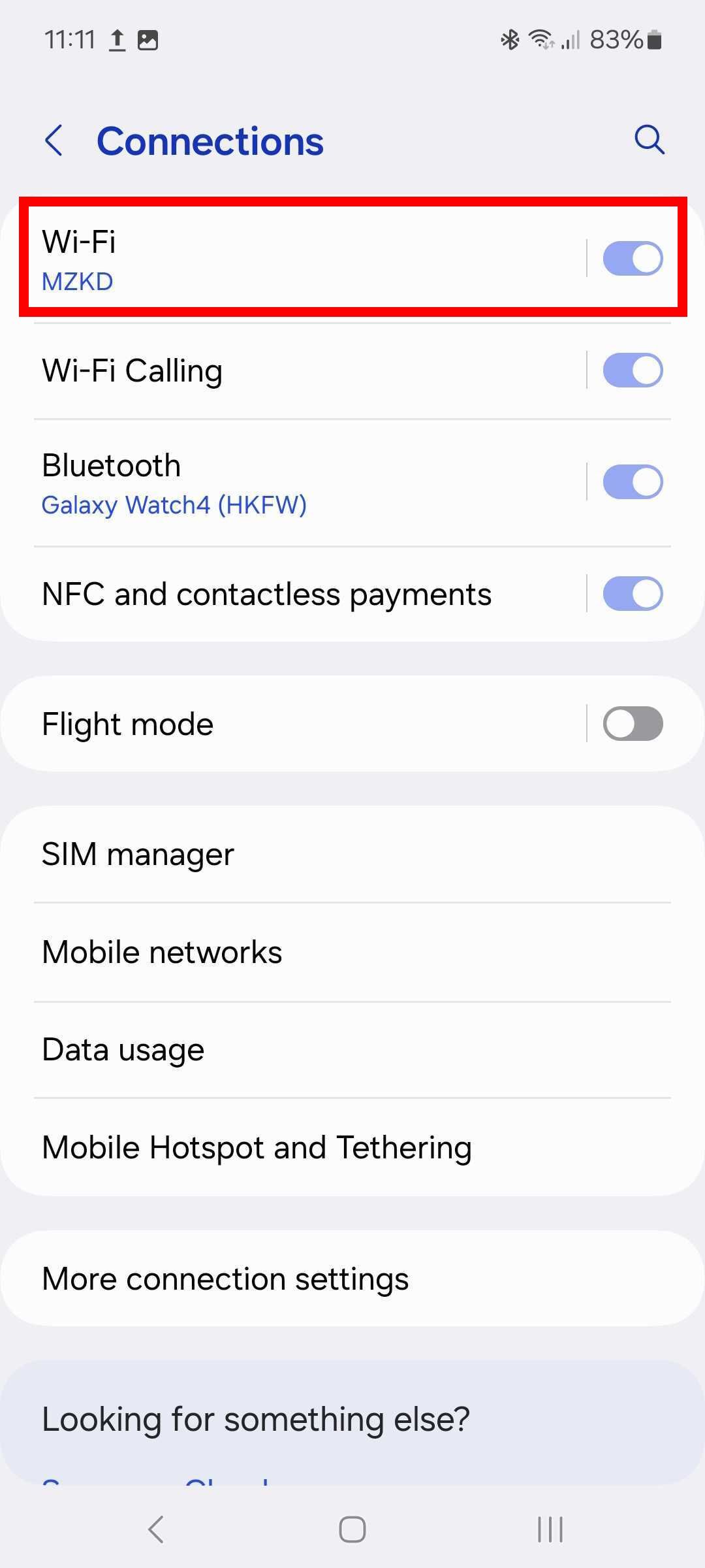 Red rectangle outline highlighting Wi-Fi in Connections settings