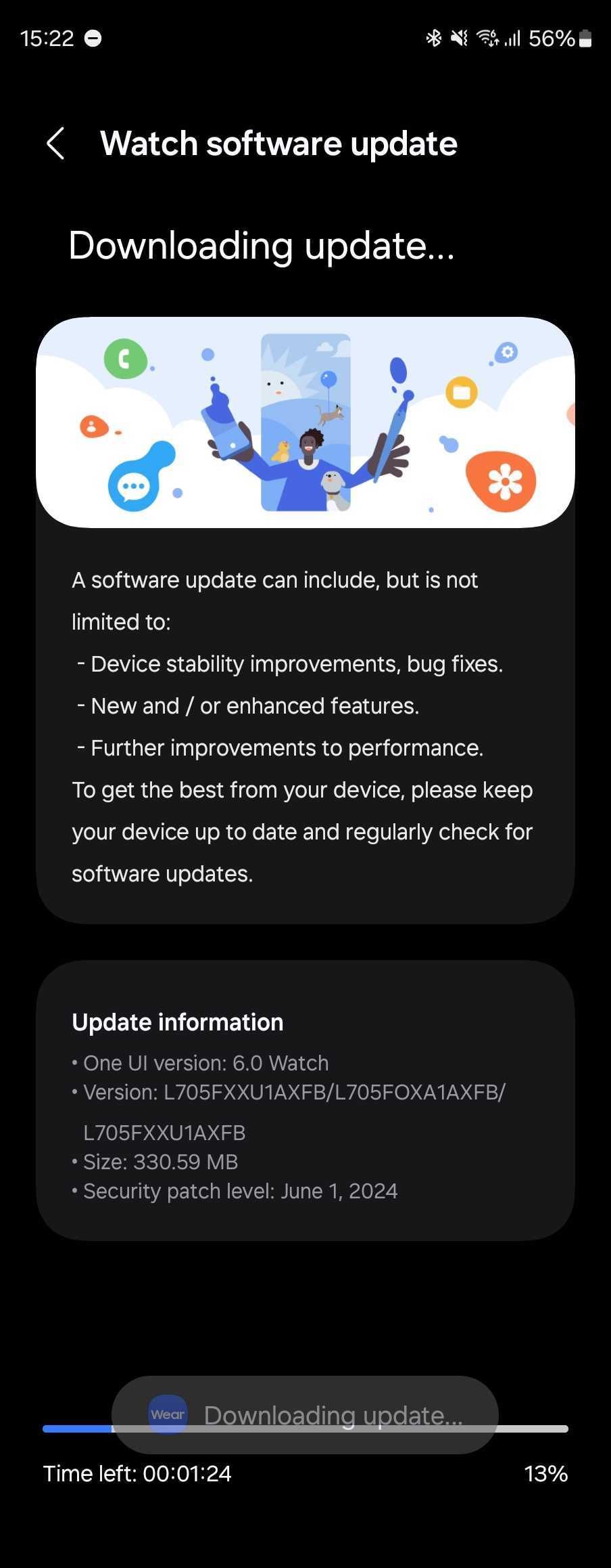 A screenshot of the software update and its release notes.