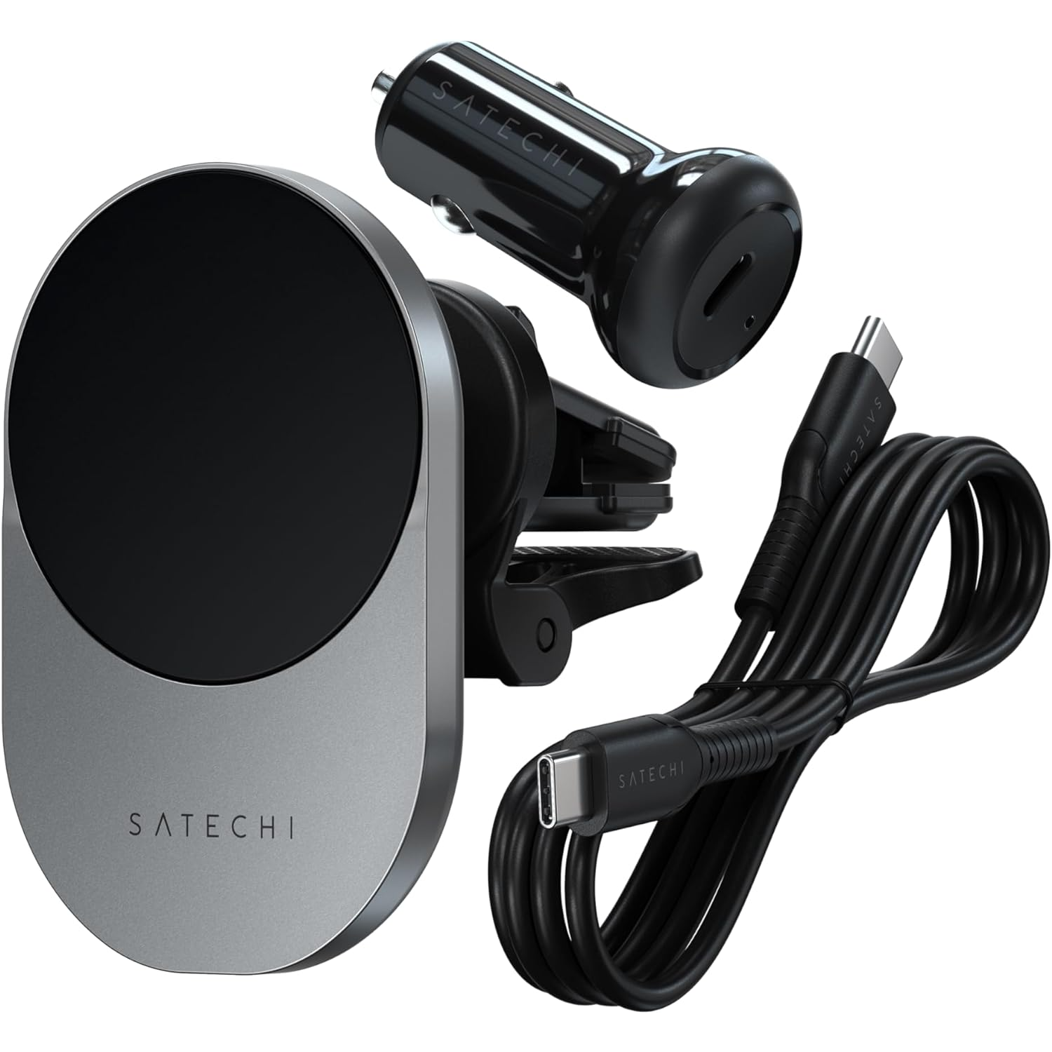 Satechi qi2 wireless car charger on white background