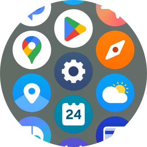 Setting cog icon displayed on a Samsung Galaxy Watch 7 with other apps