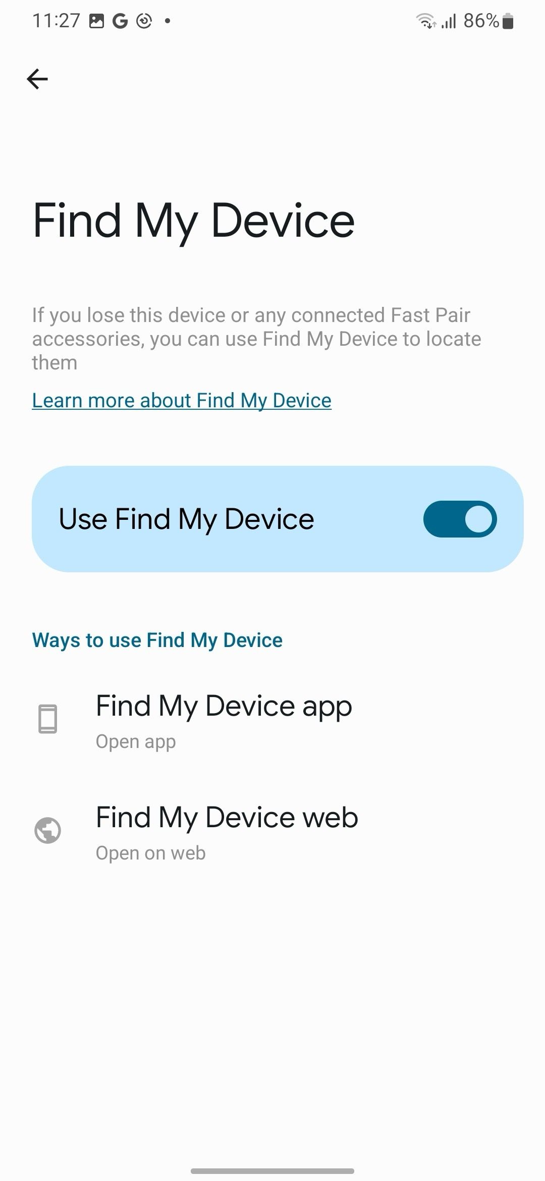 enable find my device in Samsung Settings