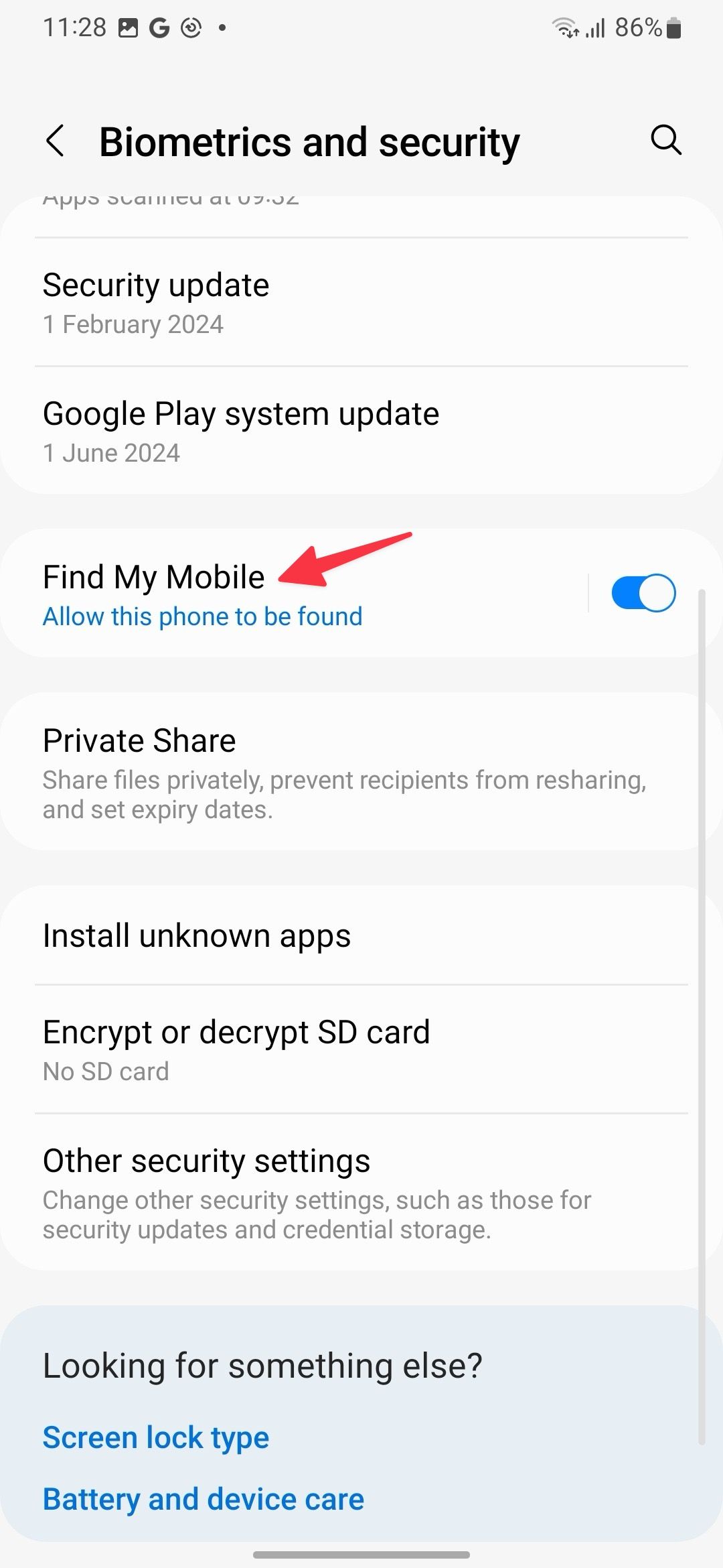 enable find my mobile on Samsung 