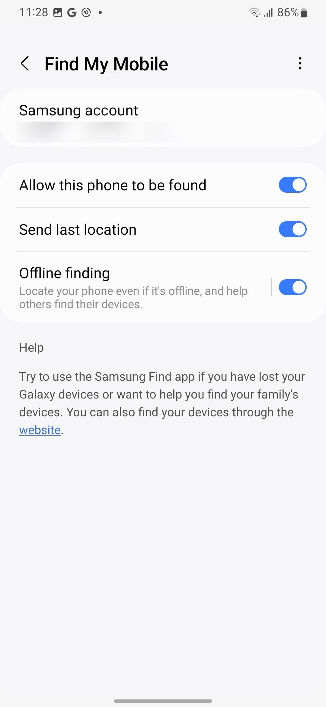 enable find my mobile options on Samsung