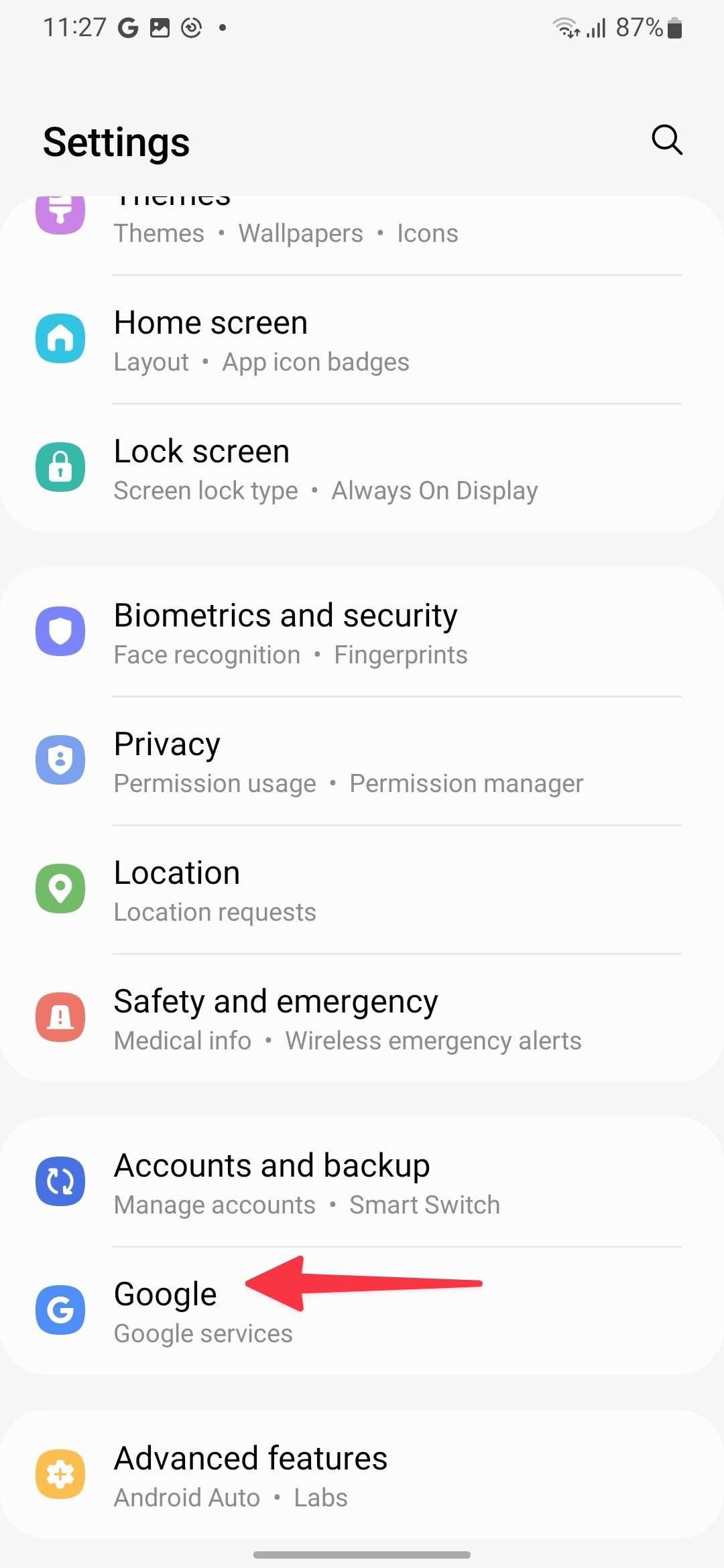 Open Google in Samsung Settings