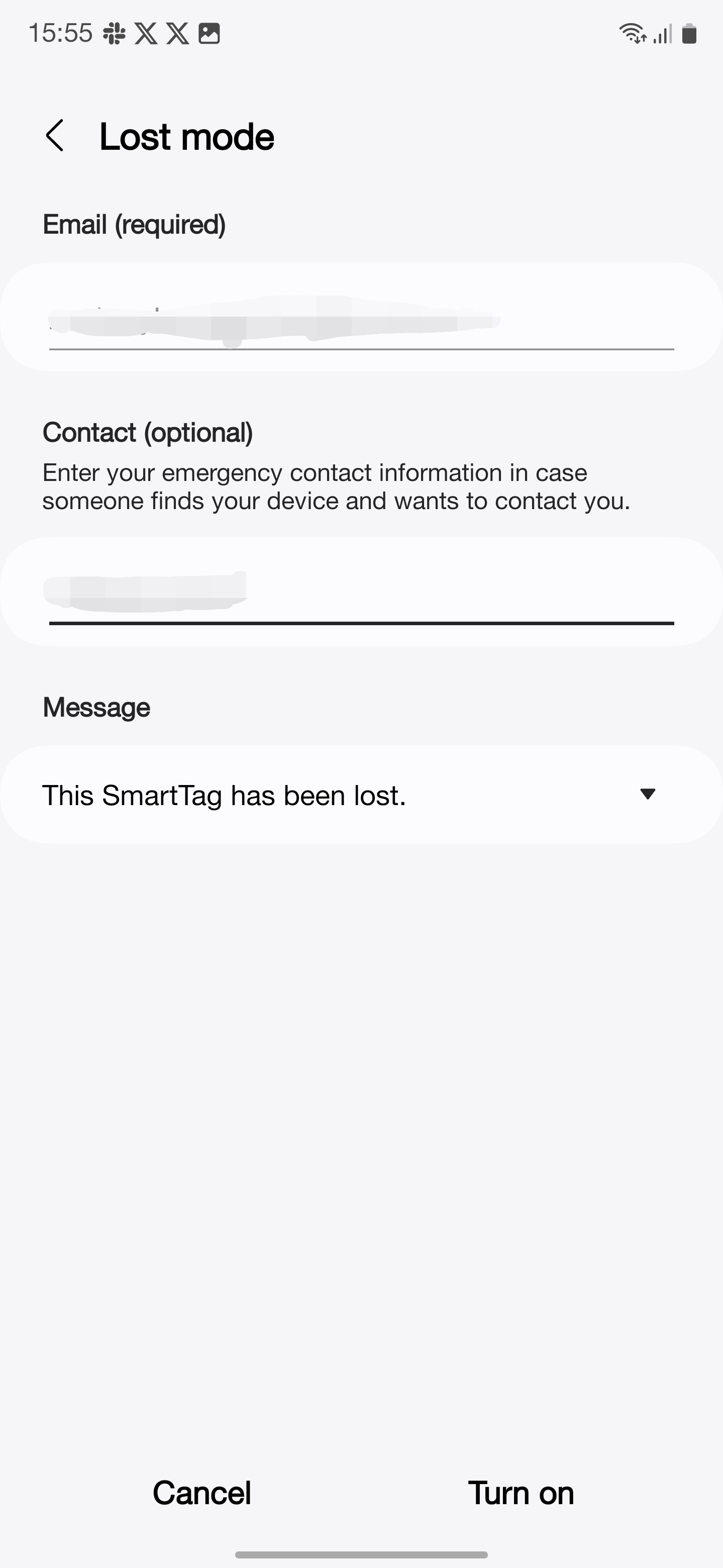 A photo of the SmartTag2 lost mode settings 