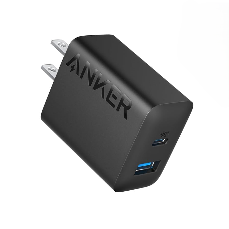 Anker 20W Dual Port Charger floating on top of white background