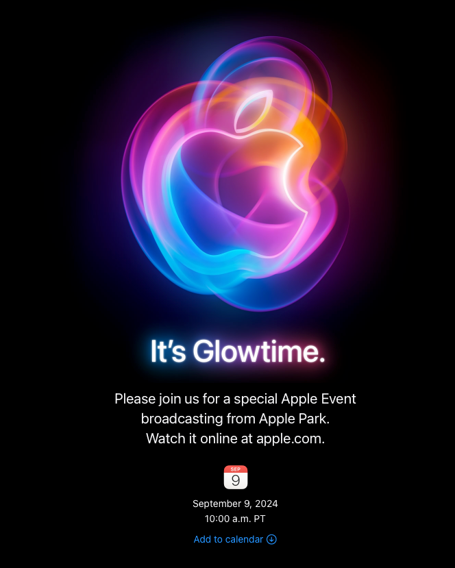 Screenshot of Apple's invitation for its September 9, 2024 event.