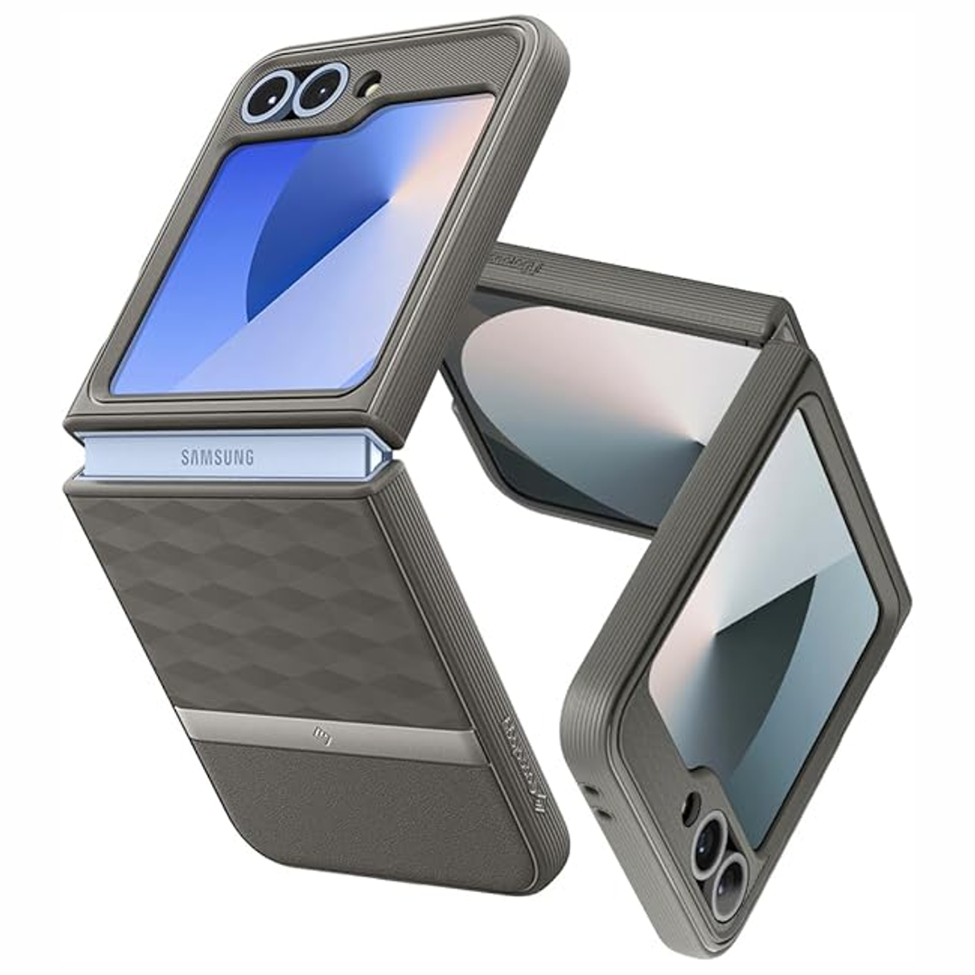 A photo of the Galaxy Z Flip 6 in a Caseology Parallax