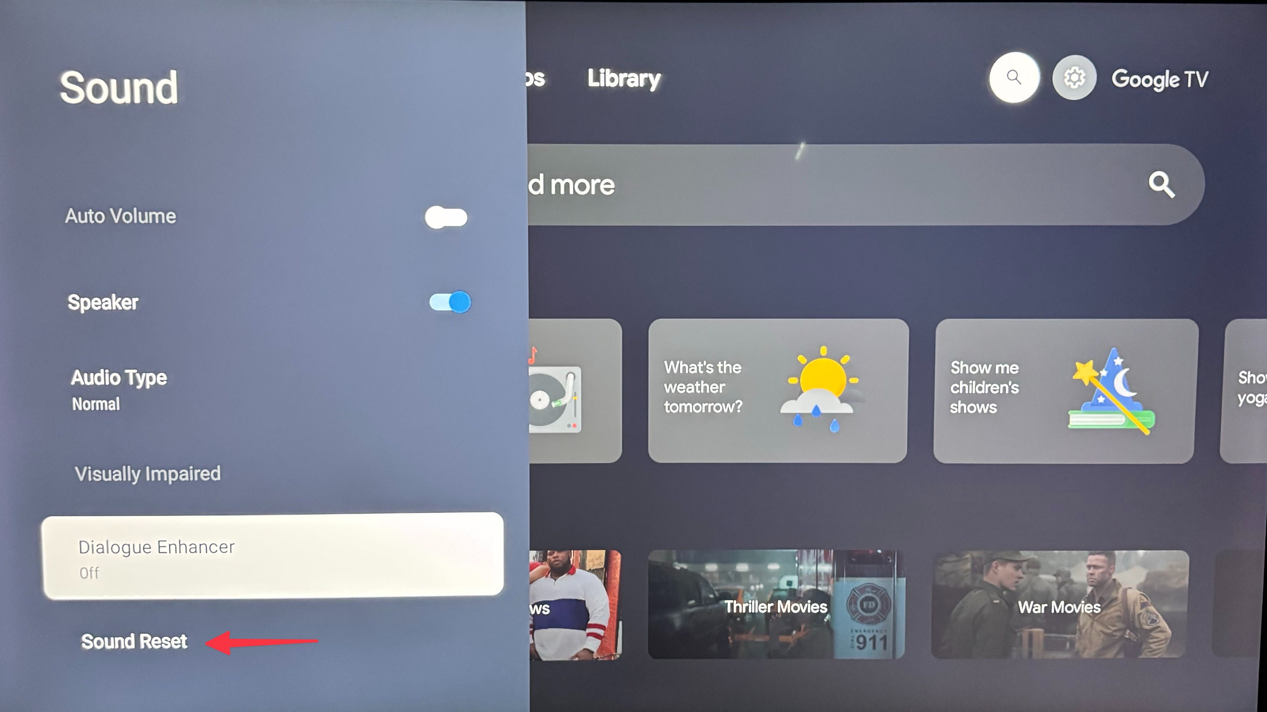 Reset sound in Google TV Settings