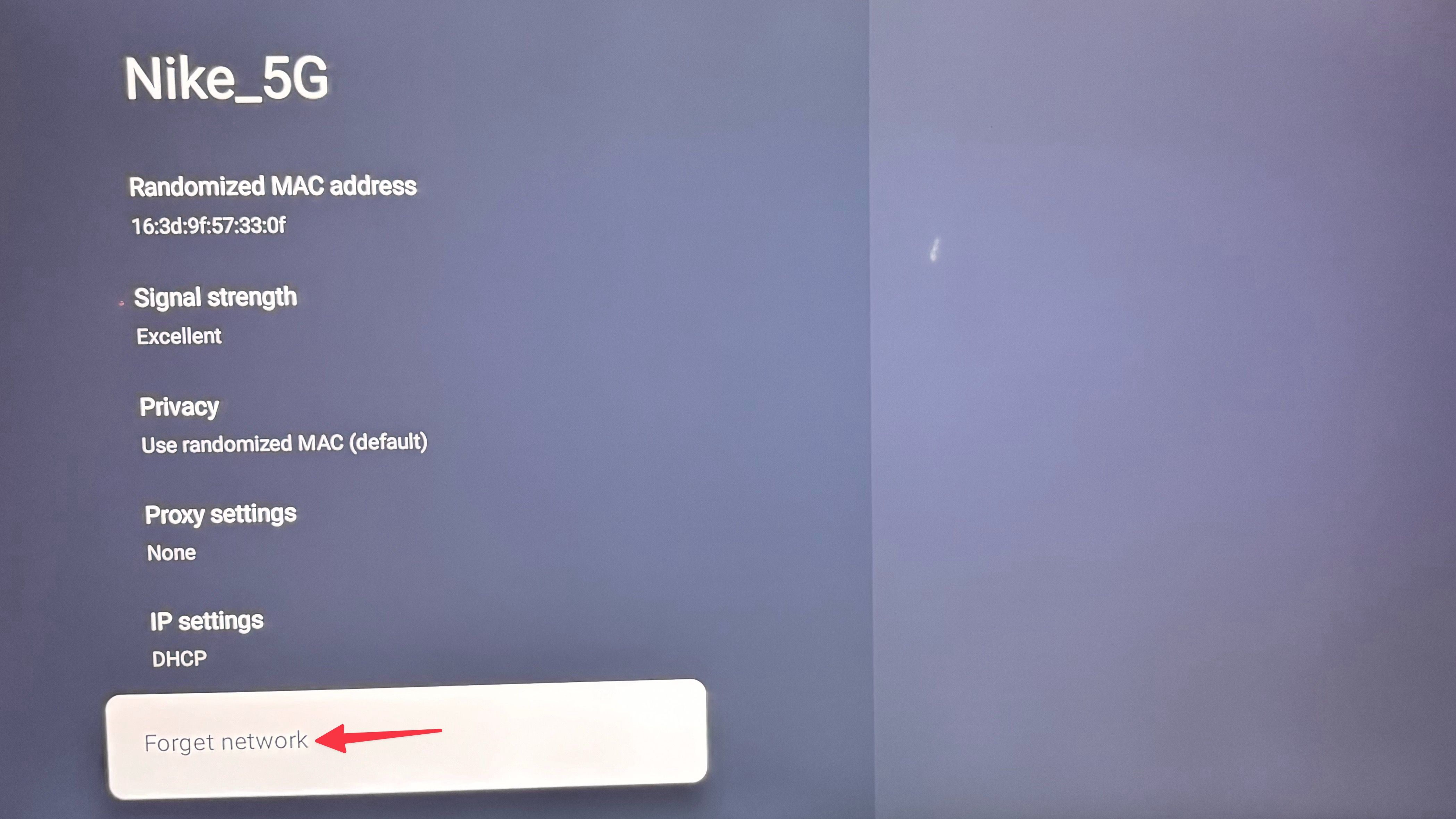 forget Wi-Fi network in Google TV Settings