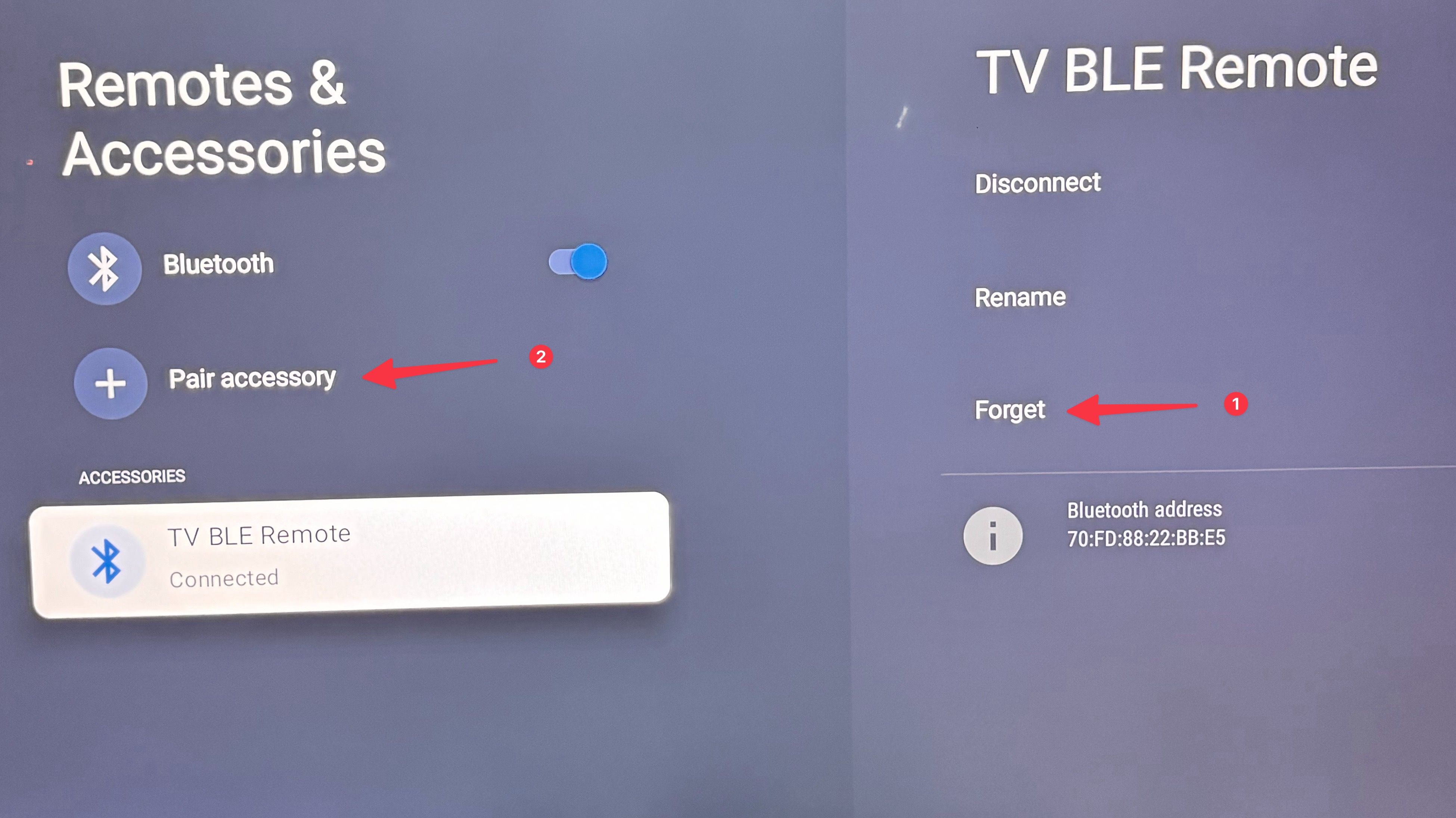 forget Google TV remote in Google TV Settings