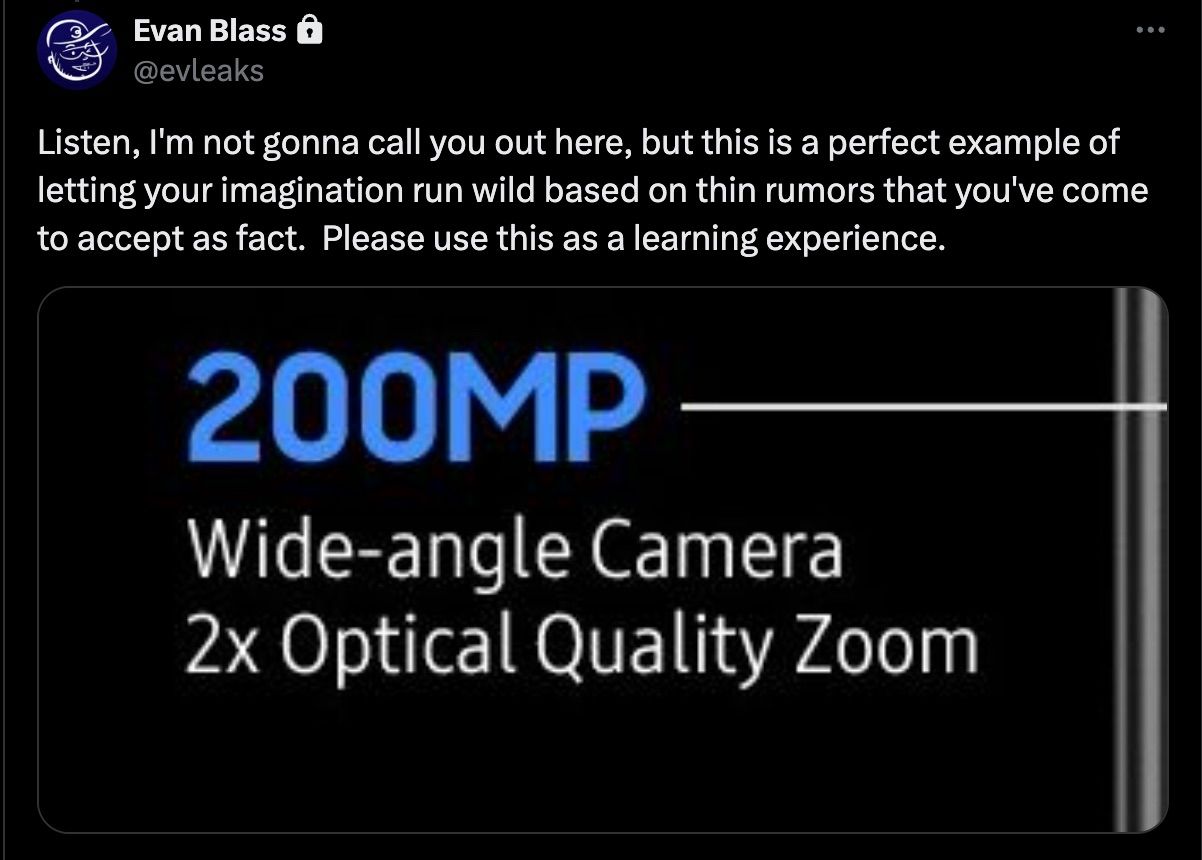 A screenshot of Evleaks’ post on Twitter hinting at a 200MP primary camera on the Galaxy Z Fold Special Edition