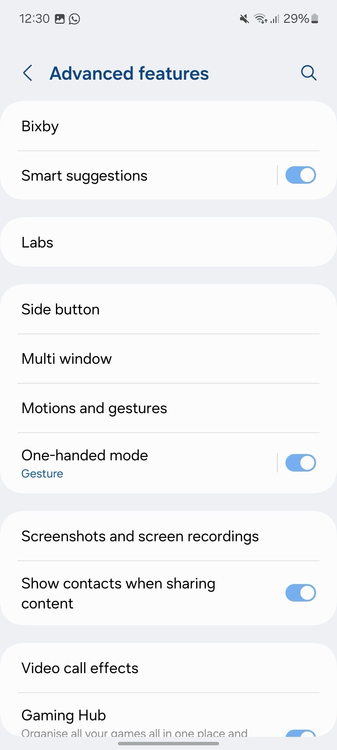 Galaxy A15 detailed menu