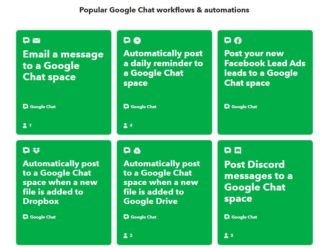 A few popular Google Chat workflows and automations.