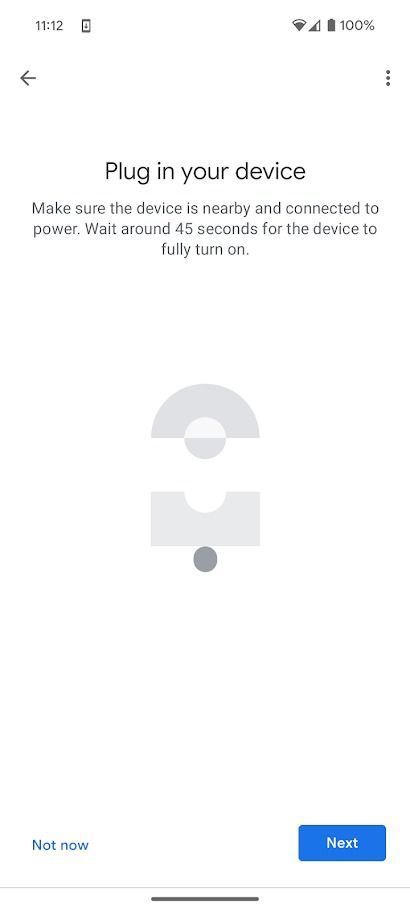 google home app showing instructions for plugging in a device