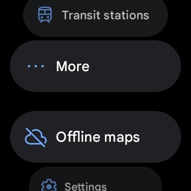 Google Maps on Wear OS showing the Offline maps option