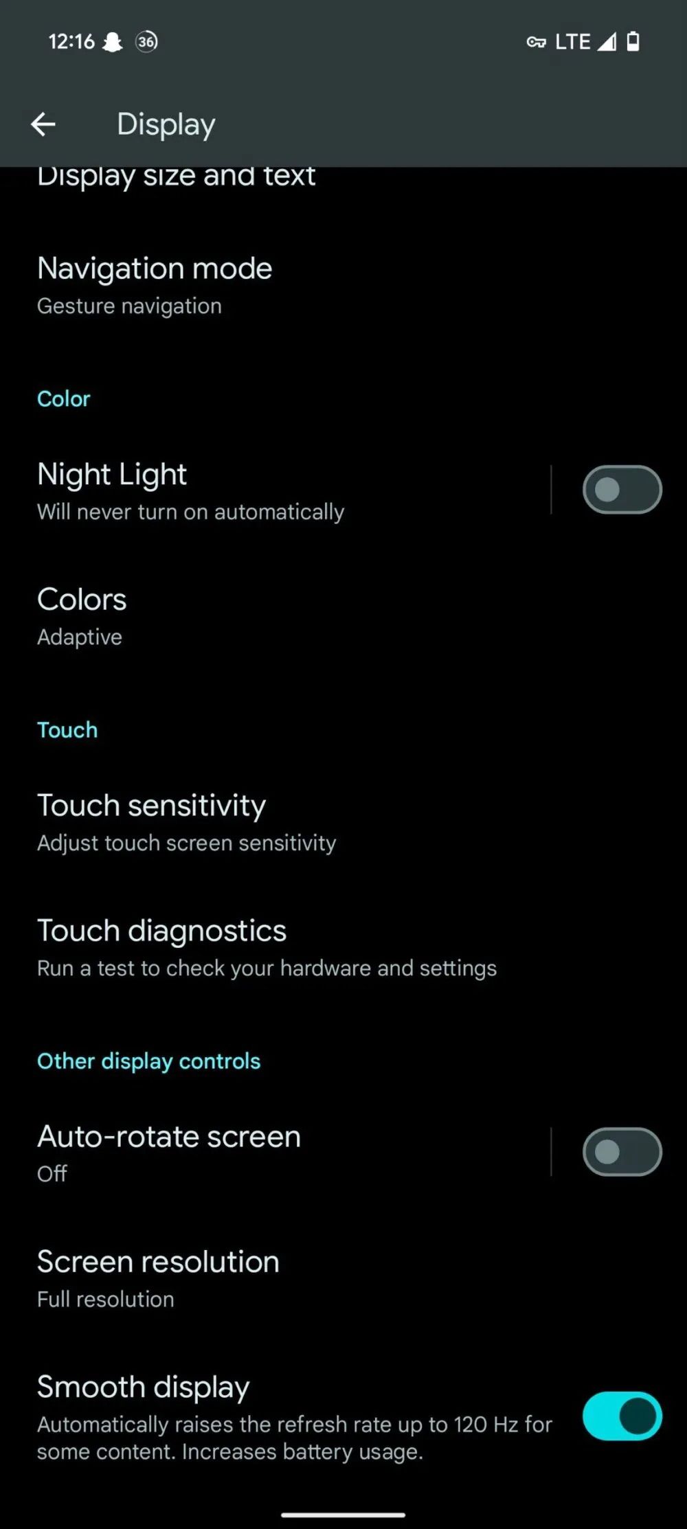 Google Pixel 9 Display Settings