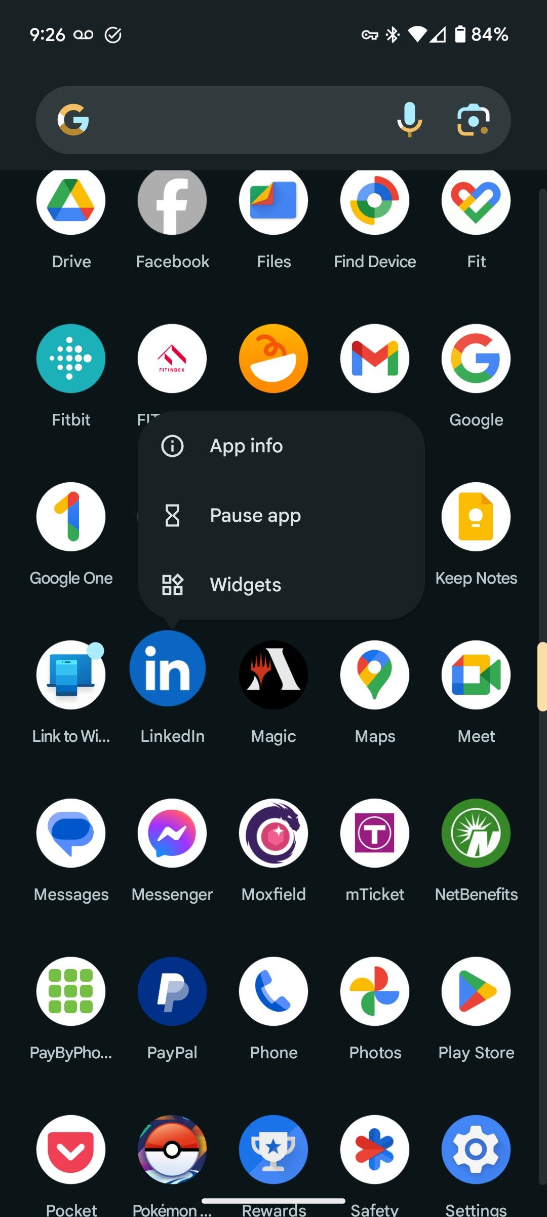 Selecting an app in the app drawer of a Google Pixel phone