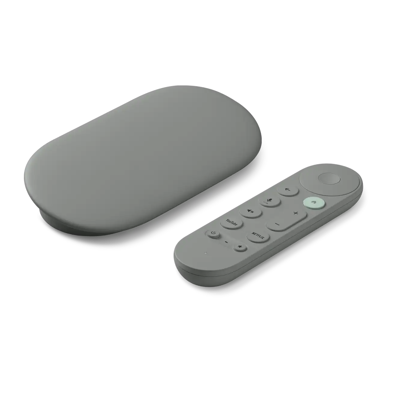 Render of the Google TV Streamer in its hazel color option against a white background.