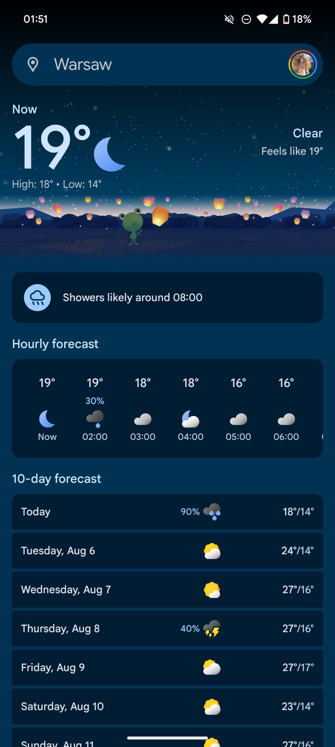 Screenshot showing the current Google Weather app design.