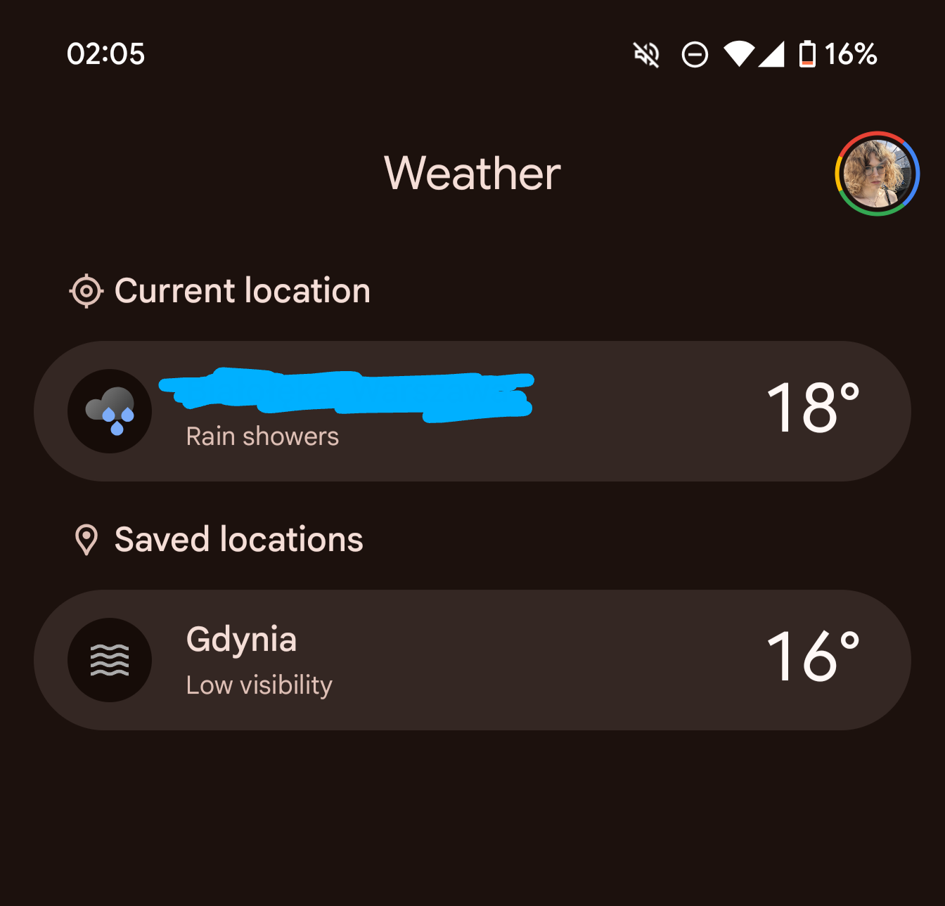 Screenshot showing the redesigned Google Weather app for Pixel devices.