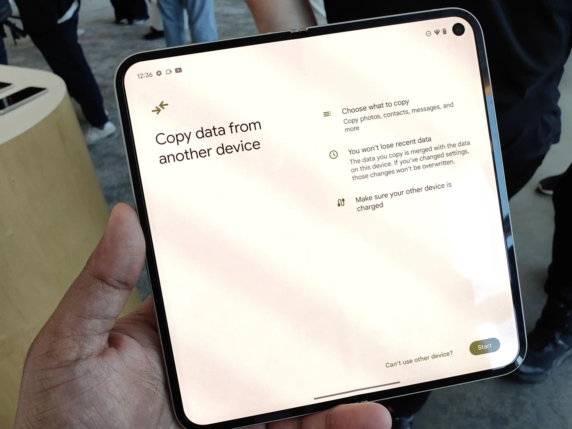 Google Pixel 9 Pro Fold showing Copy data from another device screen