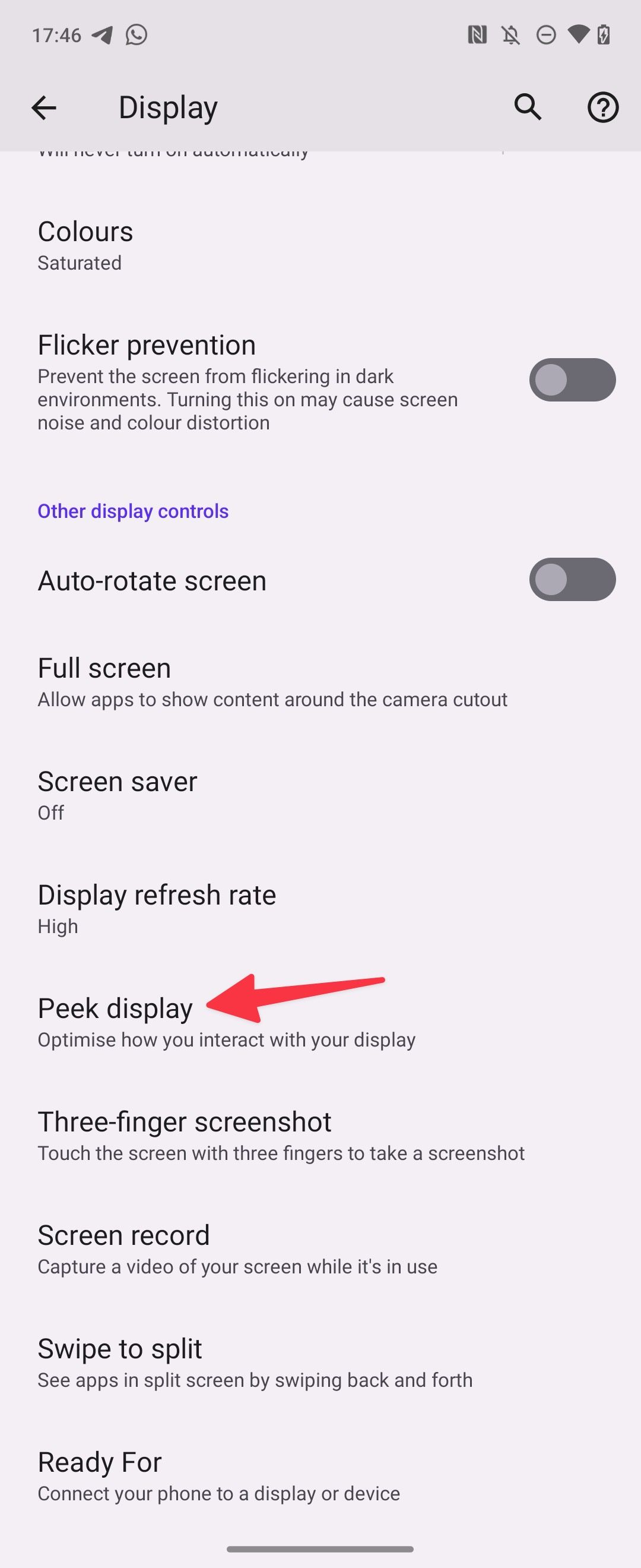 Peek display menu on Moto G Power