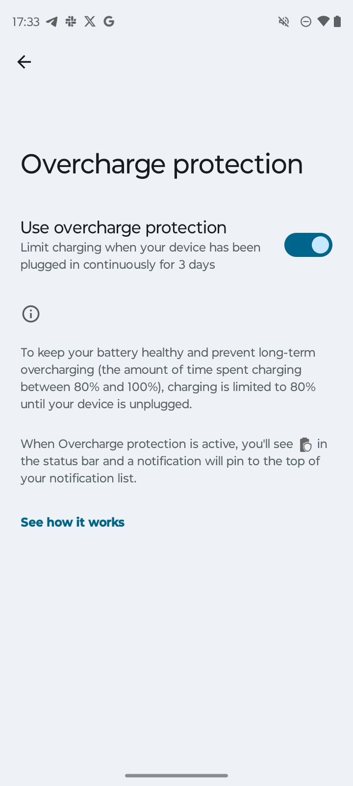 Enable overcharge protection on Moto G Power