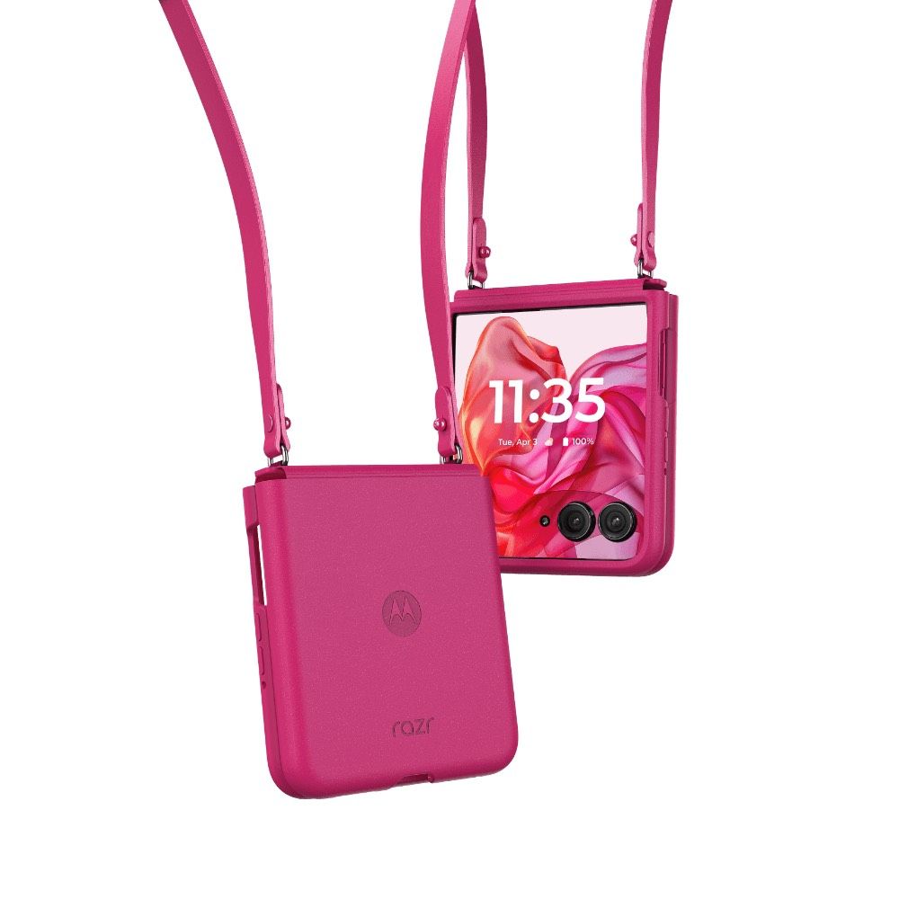 Motorola Razr+ 2024 Adjustable Cross Body Case on Motorola Razr+ (2024) on white background