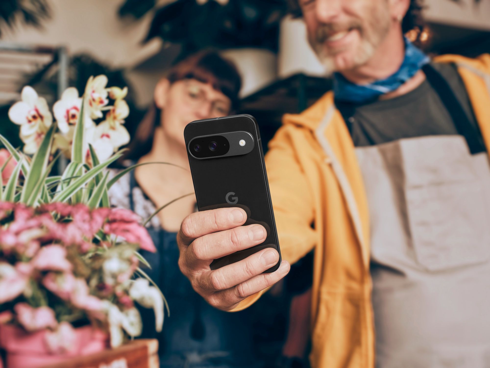 Man using Pixel 9 front camera to take a picture