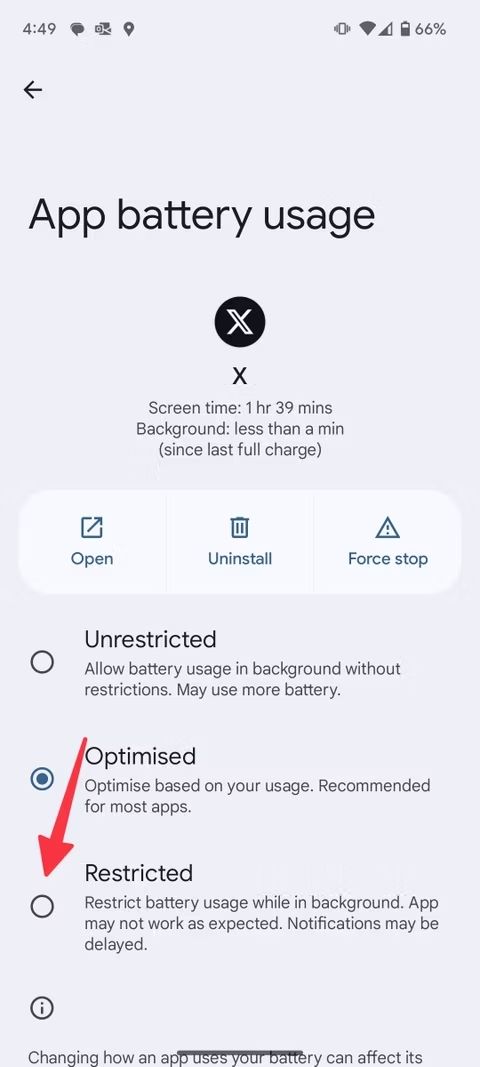 Screenshot highlighting Restricted on the Pixel 9 Pro