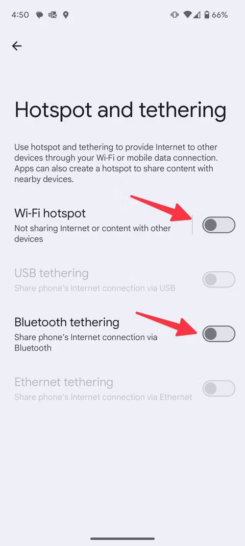 Screenshot highlighting Wi-Fi hotspot and Bluetooth tethering on the Pixel 9 Pro