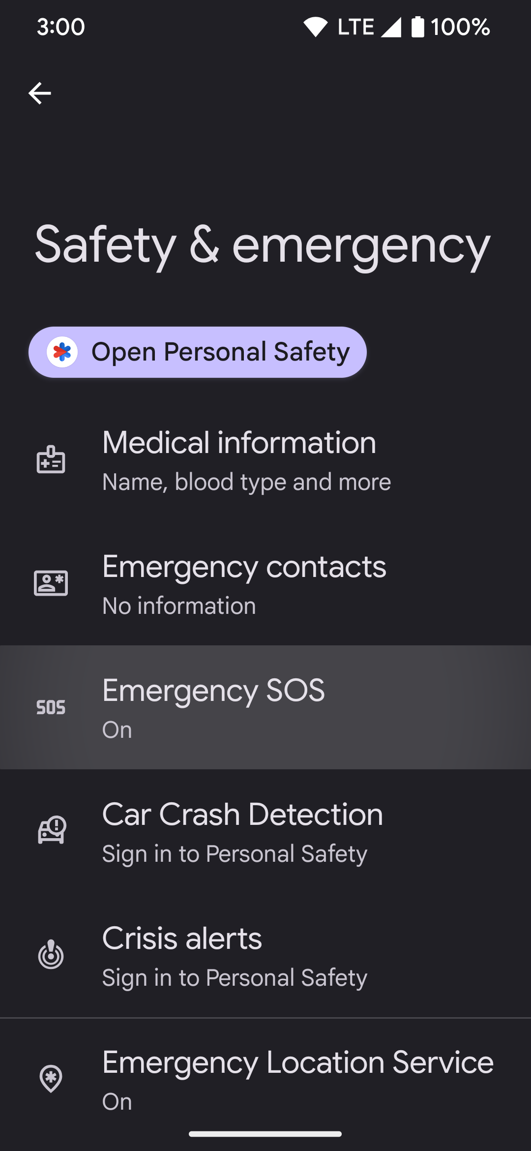 Highlighting the "Emergency SOS" section on a Pixel phone.