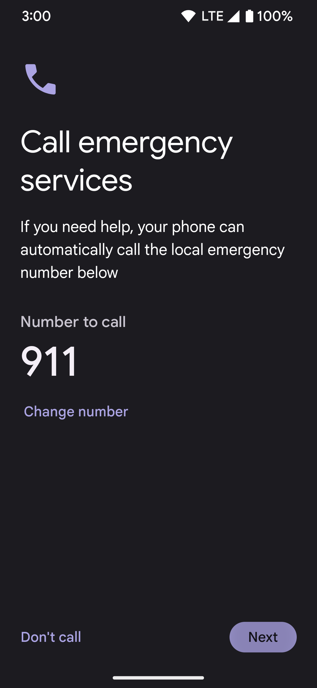 Showing the default 911 emergency number for the Emergency SOS feature.