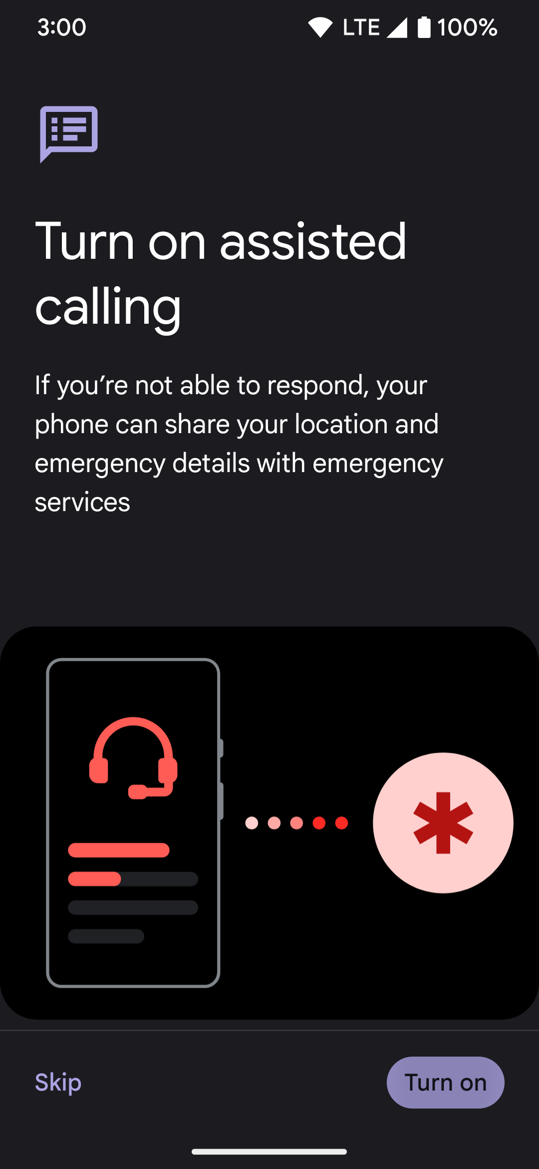 The main assisted calling page when setting up the Emergency SOS feature.