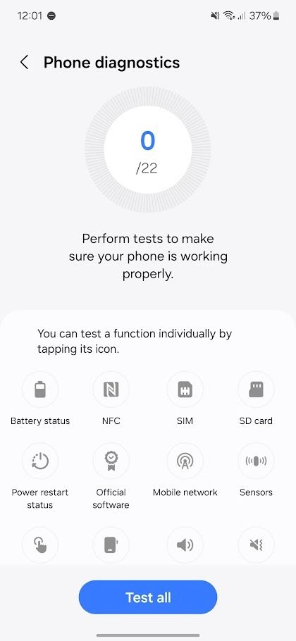 samsung members app support screen diagnostic tools