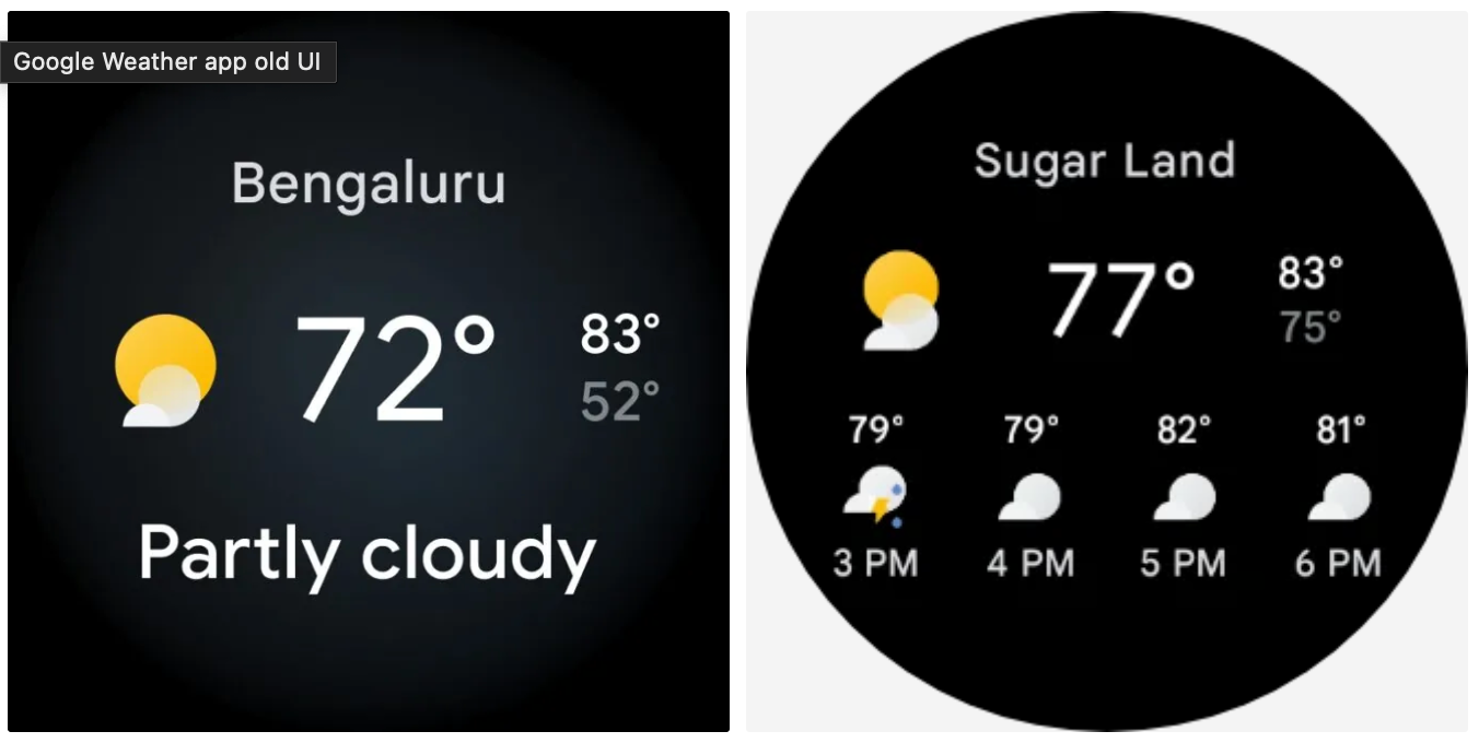 Google Weather tile on Wear OS showing updated UI 