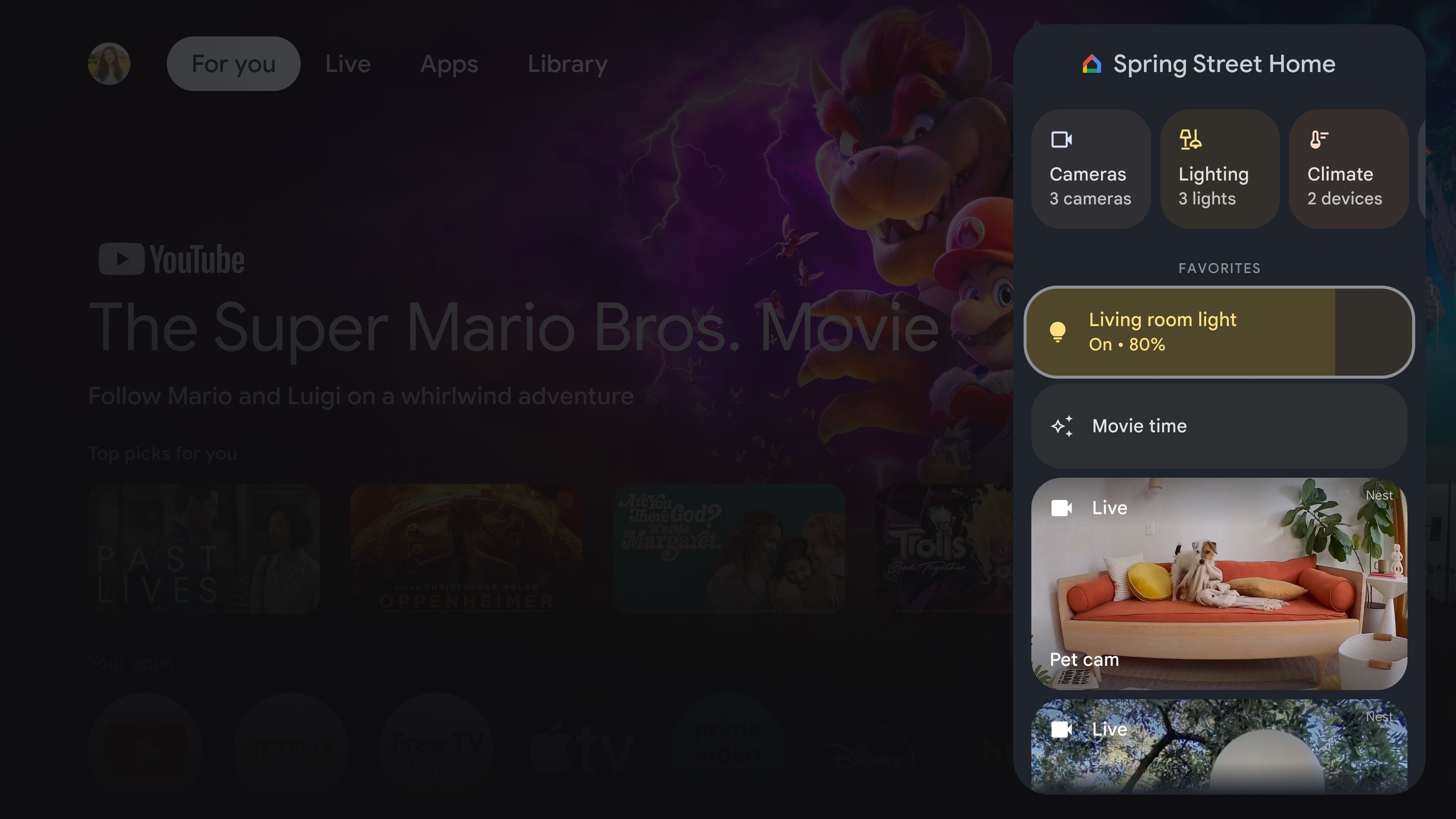 A screenshot of Google TV Streamer's home control panel.