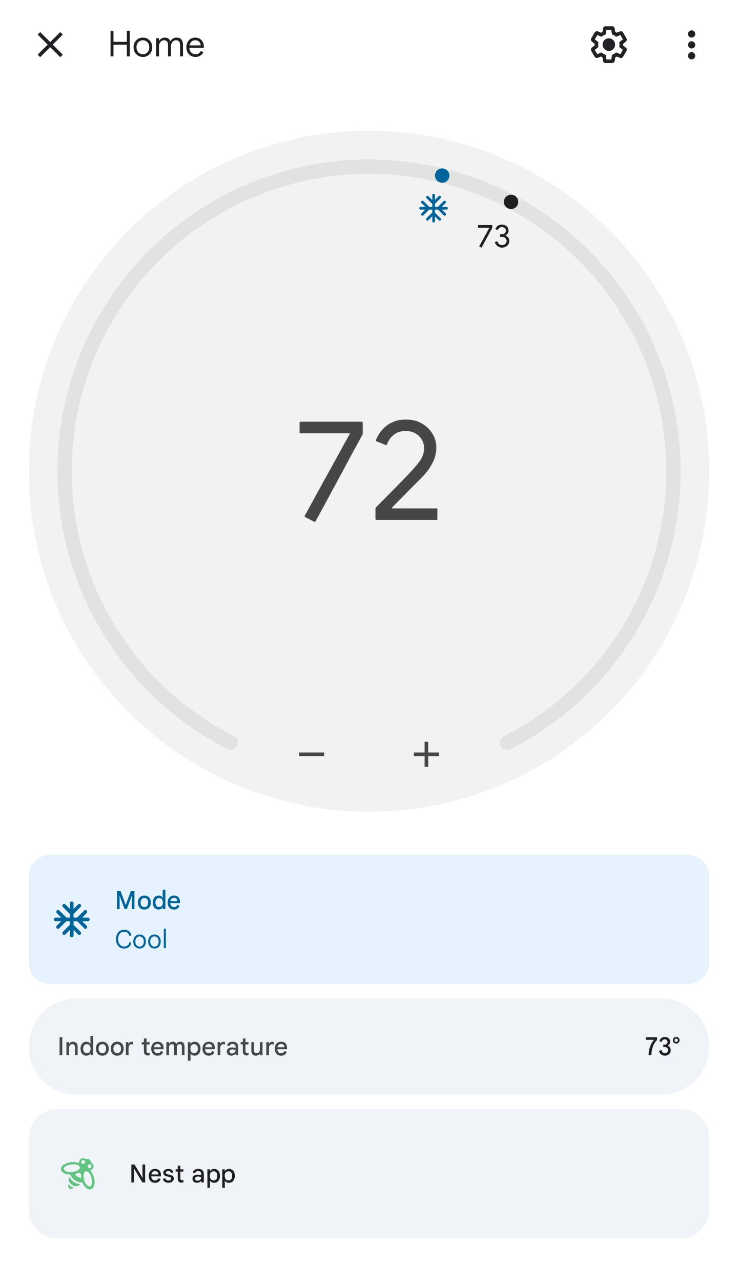 A screenshot of Google Home's thermostat controls for an Ecobee thermostat.