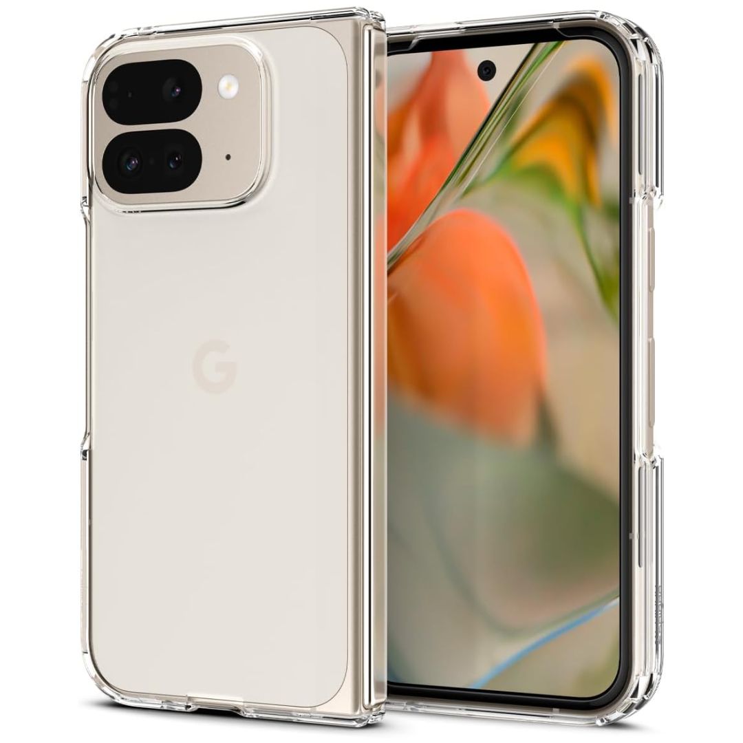 A transparent phone case on a white background