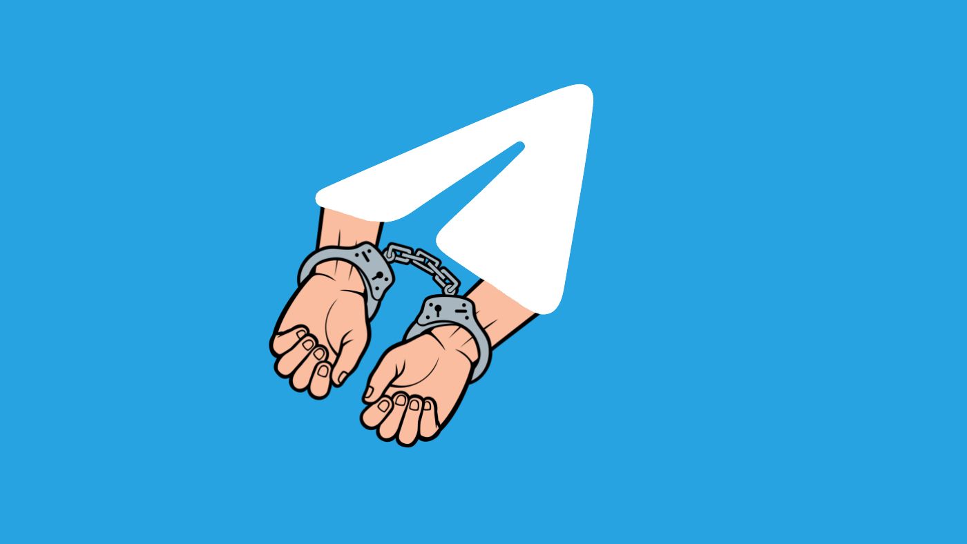 Telegram's logo with handcuffs on it.