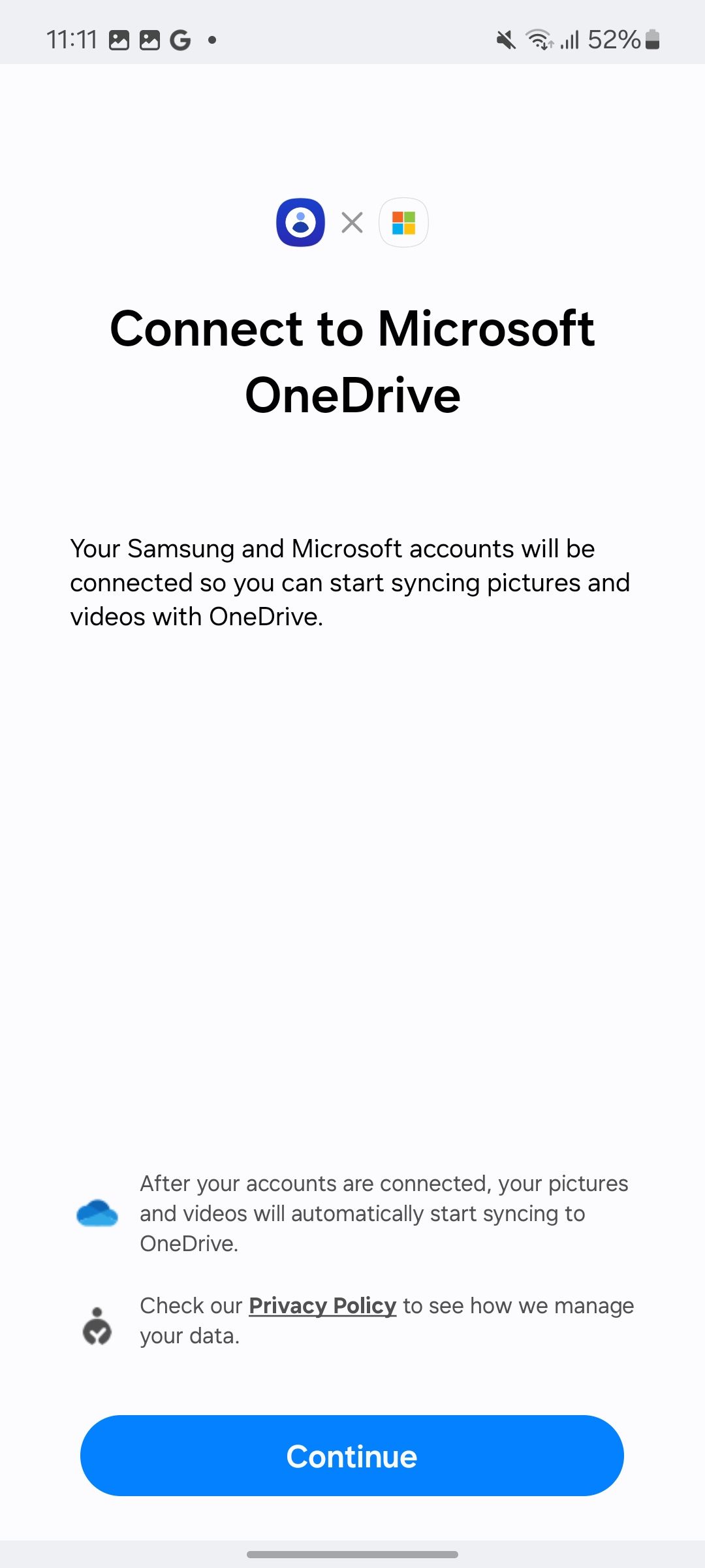 Connect OneDrive account to the Gallery app