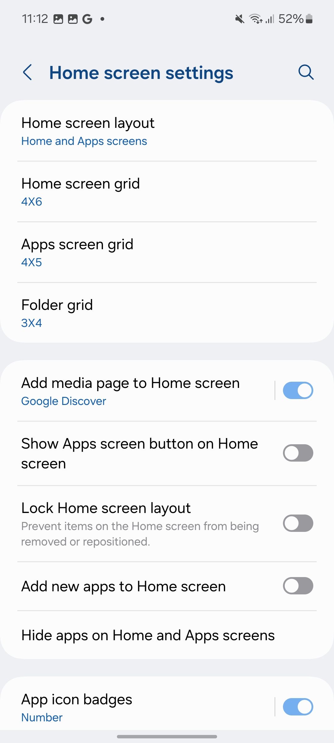 Home screen settings on Samsung phones