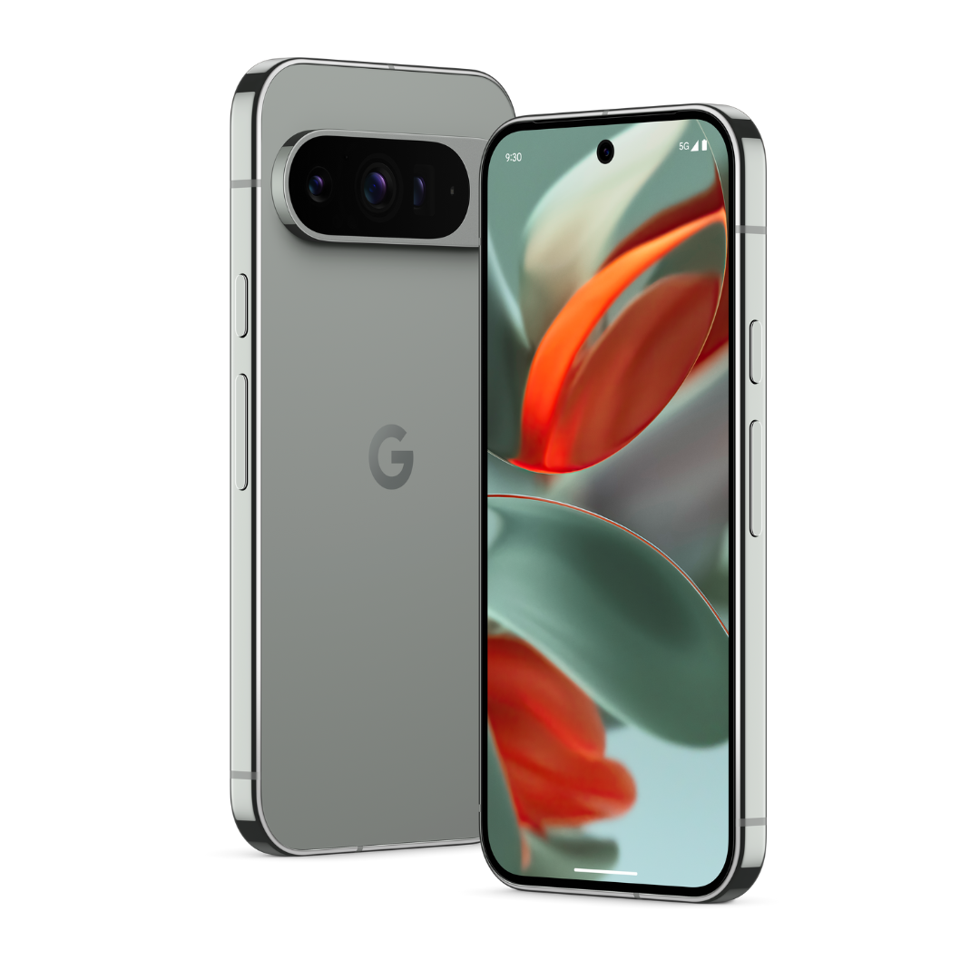 Render of the Google Pixel 9 Pro in hazel against a white background.