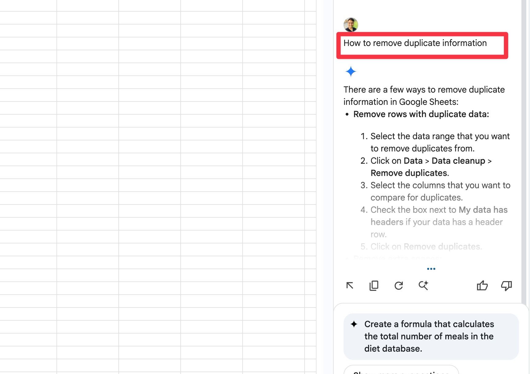 Use Gemini to learn about Google Sheets